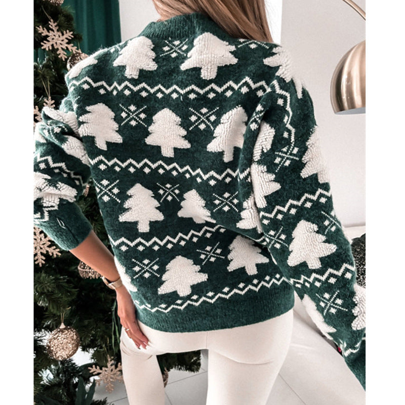Wholesale Polyester Winter Christmas Half Turtleneck Towel Embroidery Long Sleeve Sweater